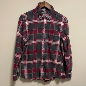 Eddie Bauer Classic Fit Burgundy & Grey Plaid Button Up Long Sleeve Men’s Small